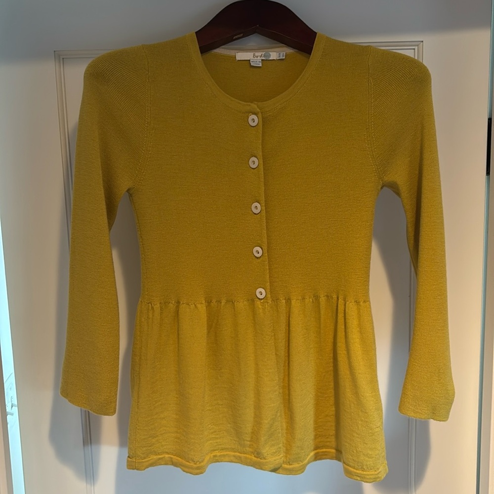 Boden 100% wool button top peplum bottom cardigan in mustard yellow